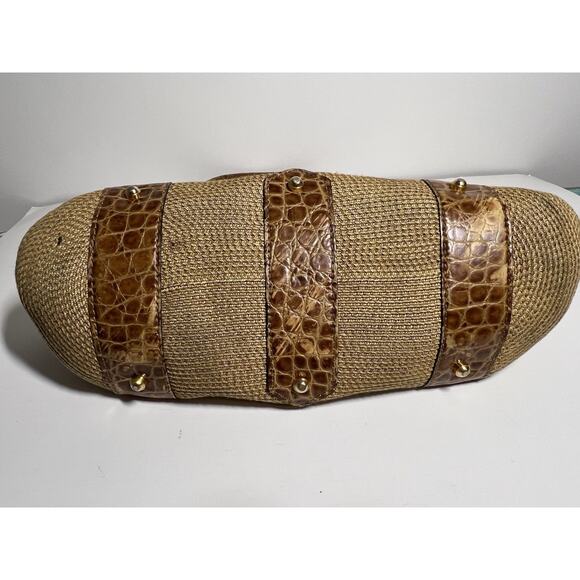 Eric Javits Tan Alligator Leather Woven Squishee Shopper Shoulder Handbag Tote - Picture 10 of 10